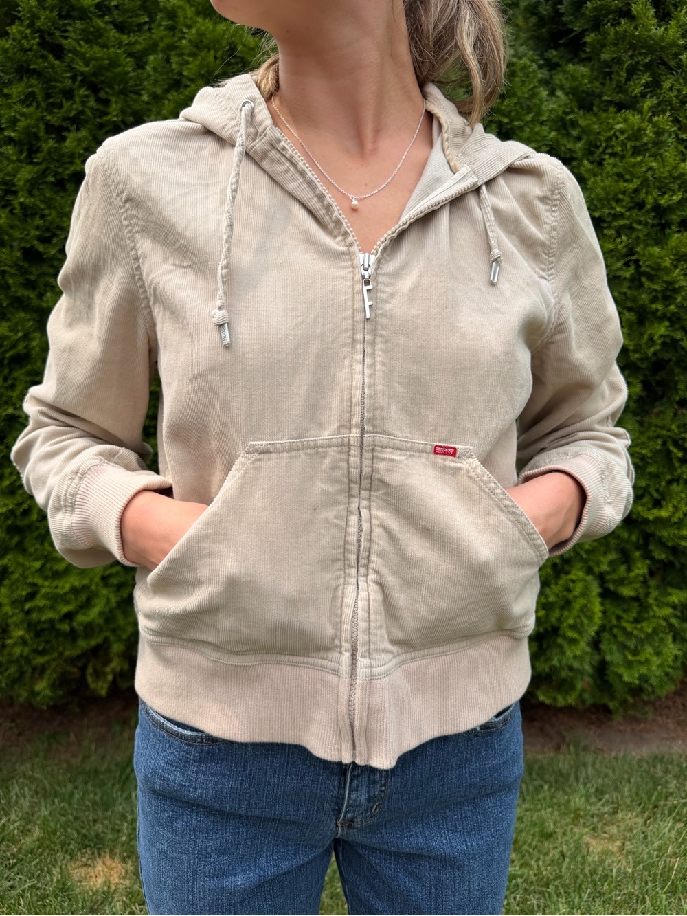 Esprit Beige Zip-Up Hooded Bomber Jacket
